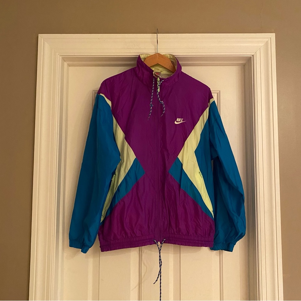 Nike Vintage Jacket Med 90s Zip Shiny Nylon Festival Sport
